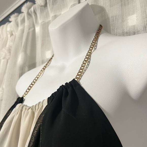 Express Gold Color Block Chain Neck Halter Top - Picture 2 of 4